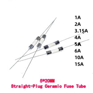 리드가있는 10PCS 세라믹 퓨즈 튜브 5*20mm 1A/2A/3A/5A/10A/15A/20A 250V 스트레이트 플러그 퓨즈