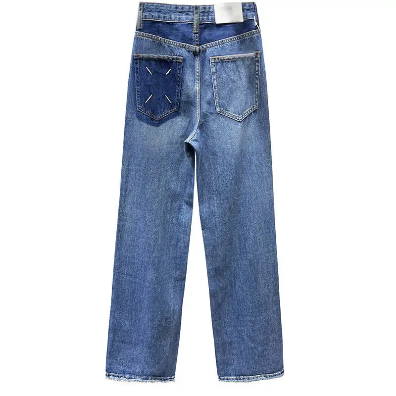 하이웨이스트 루즈핏 와이드 레그 진 여성 여름 신상 컬러 블록 디자인 포켓 디테일 빈티지 스트레이트 컷 롱 팬츠