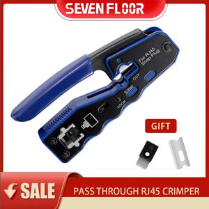 RJ45 크림프 툴 패스 스루 크림퍼 스트리퍼 커터 (Cat6a, Cat6, Cat5 8P8C 모듈러 커넥터 이더넷 올인원 와이어 툴)