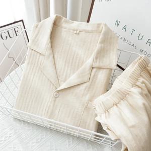 남성용 100% 면 거즈 파자마 세트 |   부드럽고 통기성 좋은 무슬린 잠옷 |   가을 긴팔 버튼다운 라운지웨어 홈웨어 파자마