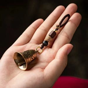 모조 황동 빈티지 수제 백단향 로프 육자진언 종 키체인 펜던트 장식품 남녀 공용 창의적인 가방 장식