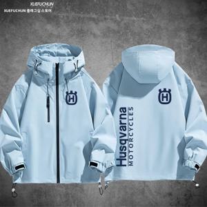 허스크바나 록스타 팀 에디션 GP 오프로드 모터사이클 재킷 남성용 코트 방풍 폴리에스터 섬유 긴 소매 지퍼 클로저 후드