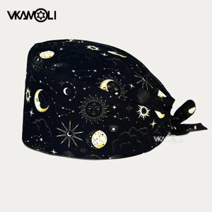 새로운 타로 카드 패턴이 인쇄된 검은색 수술용 모자 수술실 스크럽 모자 병원 의사 및 간호사 먼지 방지 모자