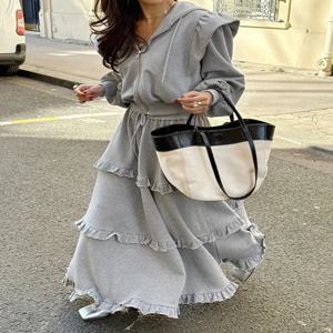 우아한 가을 지퍼 후드 재킷 여성용 + 우드 엣지 케이크 미니 스커트 세트 시크한 출퇴근 스타일 중간 두께 투피스 수트