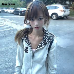 카라람 일본 Y2K 데빌 후드 재킷 2000년대 스타일 강아지 프린트 아우터웨어 빈티지 하라주쿠 얇은 지퍼 코트 아메리칸 레트로 90년대