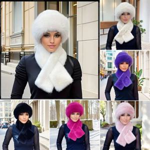새로운 인조 모피 겨울 모자 스카프 세트 두꺼운 따뜻한 단색 넥 워머 방풍 귀 보호 여성용