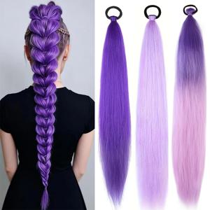 2개입 합성 퍼플 브레이딩 헤어 롱 스트레이트 DIY 브레이디드 포니테일 헤어피스 여성용 헤어 코스프레 파티 일상용 축제용