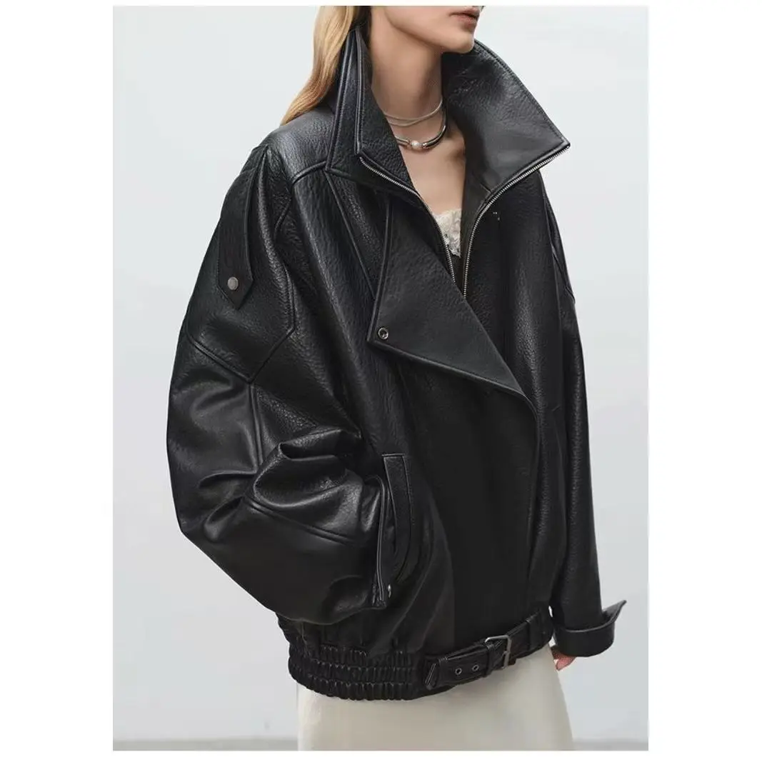 2025 가을 겨울 신상 블랙 고딕 펑크 바이커 가죽 재킷 남녀공용 고품질 루즈핏 캐주얼 재킷