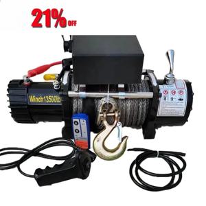 13500LBS 12V/24V 전기 윈치 리모컨 포함 자동차 트레일러 로프 견인 스트랩 ATV 트럭 오프로드용