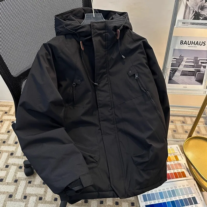 두꺼운 양털 안감 후드 자켓 남성 캐주얼 스타일 긴 소매 코튼 자켓 따뜻한 작업복 가을 겨울 패션 브랜드