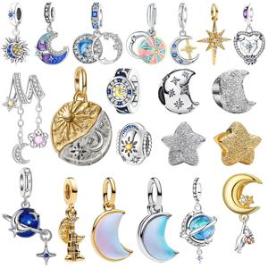 핫세일 정품 925 스털링 실버 별 & 달 참 귀걸이 반지 비즈 펜던트 팔찌 목걸이 DIY 고급 주얼리 선물