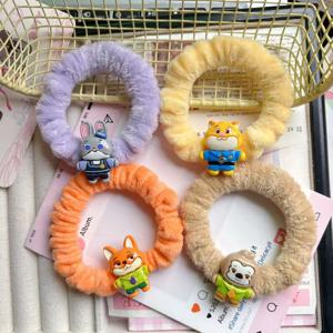 주토피아 4개 세트 만화 캐릭터 플러시 헤어 타이 귀여운 애니메이션 헤어 로프 세트 여성용, 귀여운 탄성 헤어 링 포니테일 홀더 소녀용