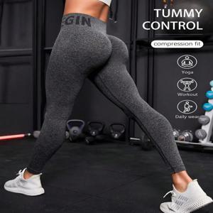 심리스 레터 피치 요가 팬츠, 힙 리프팅 요가복, 타이트 핏 하이웨이스트 스포츠 및 피트니스 팬츠 여성용