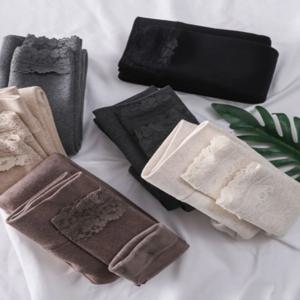 두꺼운 플리스 여성 레깅스 9부 회색 골지 따뜻한 면바지 레이스 엣지 포켓 타월 겨울 외출복 바지