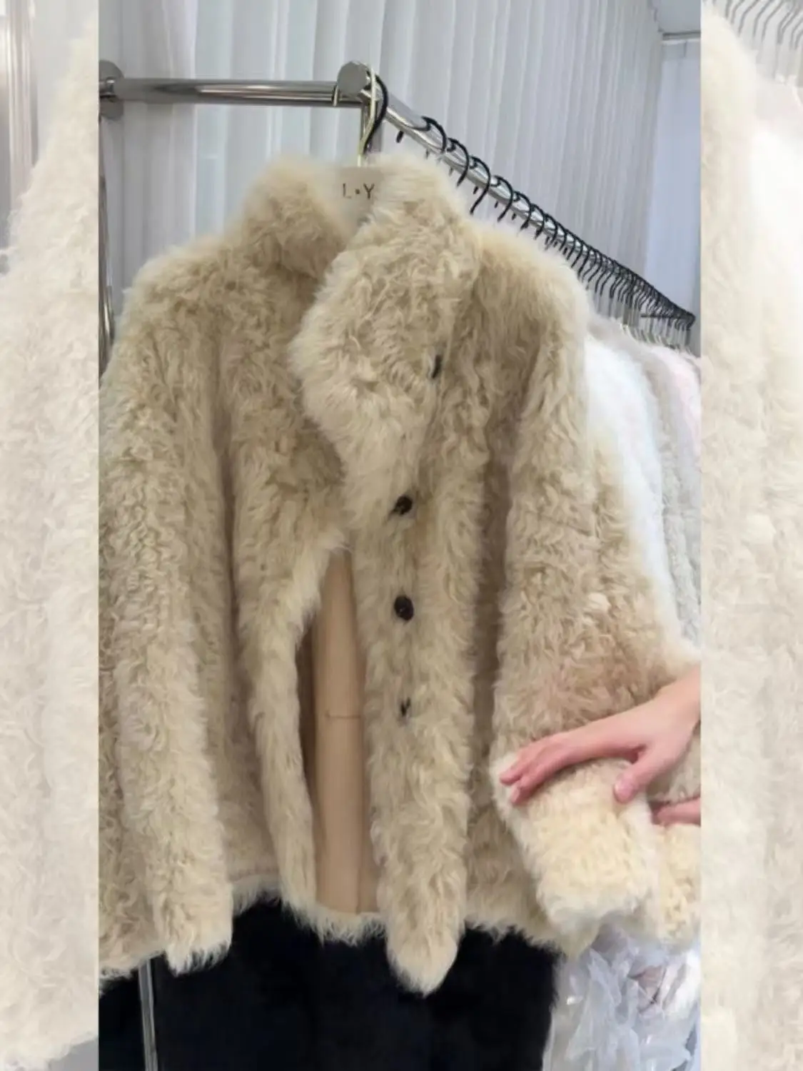 트렌디 양털 재킷 루즈 두꺼운 스탠드 칼라 가을 겨울 패셔너블 여성 상의 친환경 원피스