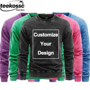 맞춤형 남성 워시드 스웨트셔츠 DIY 로고/그래픽 코튼 후디 겨울용 따뜻한 크루넥 풀오버 빈티지 오버사이즈 남성 의류