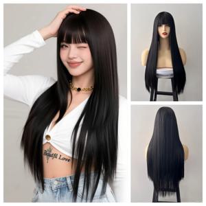 할로윈 코스프레, 일상 사용, 고온 헤어 액세서리를 위한 긴 직모를 가진 검은색 26인치 합성 가발
