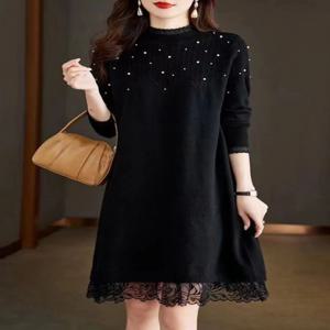 패셔너블한 레드 가을 겨울 엄마 드레스 루즈핏 플러스 사이즈 여성 의류 A라인 다용도 포켓 스퀘어 비즈니스 스타일