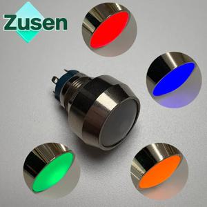 Zusen 돔 헤드 푸시 단추 스위치 실버 메탈, 그린 LED 1NO 래칭, 순간 핀 터미널, 12mm