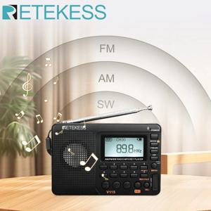 Retekess V115 휴대용라디오 미니 단파 라디오  AM FM SW단파라디오고감도 포켓 디지털 풀밴 드다기능 충전식 테레오 스피커 레코더 지원 TF 카드 선물용