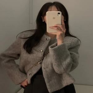 우아한 짧은 모직 니트웨어 여성 가을 겨울 패션 퀼팅 코트 루즈핏 고품질 버튼업 탑