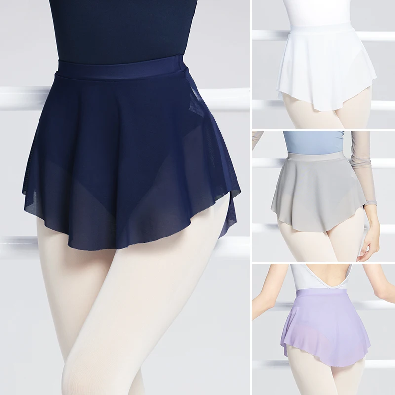 여자 발레 스커트 사이드 분할 짧은 댄스 스커트 여자 발레 투투 스커트에 대한 부드러운 메쉬 탄성 스커트