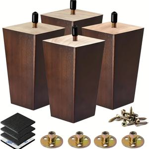 나무 가구 다리 3인치 4인치 5인치 6인치 소파 다리 4개 세트 사각 소파 다리 리클라이너 팔걸이 의자 발판 TV 캐비닛