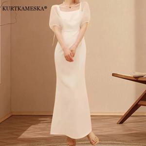 스퀘어 넥 새틴 웨딩 원피스, 심플하고 슬림한 핏, 달콤한 반팔 지퍼, 신부 이브닝 가운