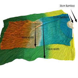 큰 밸리 댄스 실크 베일 36cm 대나무 리브 114cm 너비 여성 벨리 댄스 경쟁 팬 소품 의상 액세서리 전문