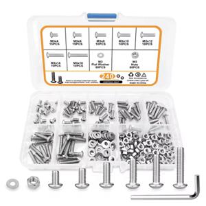 M3 육각 헤드 나사, 스테인리스 스틸 내부 육각 나사 와셔 너트 세트, 단추 헤드, M3 x 4, 6, 8, 10, 12, 14, 16mm, 240 개