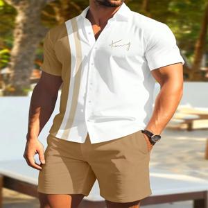여름 남성 짧은 소매 셔츠와 해변 반바지 세트 야외 스포츠 편안한 남성 반바지 하와이 남성 여행 캐주얼 셔츠