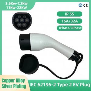 전기 자동차용 11KW 및 22KW 삼상 변환기 16A 32A EV 충전기 유형 2 수 플러그-암 IEC62196-2 어댑터
