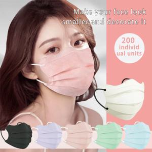 10-200pcs 일회용 얼굴 마스크 여성을위한 나비 모양의 디자인 개별 포장 3 레이어 핑크 Morandi 컬러 보호 마스크