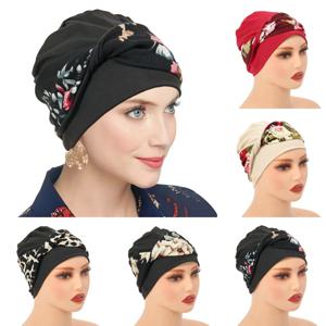 새로운 이슬람 여성 트위스트 브레이드 터번 모자 Pre Tied Headscarf 인쇄 꽃 Hijabs Bandana Chemo Beanies 모자 커버