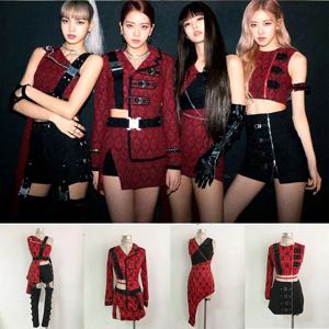 블랙핑크 레이디스 레드 재즈 댄스 의상 무대 공연 의상 그룹 노래 홍보 유니폼  여름 컬렉션
