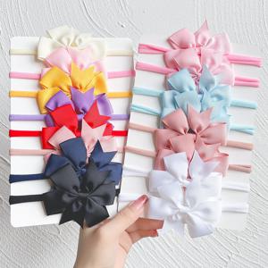 8 개/대 아기 Bowknot 머리띠 3.5 ''신생아 유아용 탄성 헤어 밴드 나일론 터번 헤어 로프 헤어 액세서리