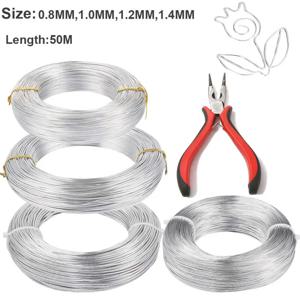 0.8mm-1.4mm 실버 알루미늄 와이어 50M(164 피트) 공예, 조각, 전기 부품, 액세서리 제작 + 1 펜치용 구부릴 수 있는 금속 와이어