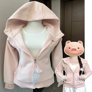 슬림핏 후드 재킷 여성용 봄 가을 2025 신상 벨트 허리끈 한국 스타일 초가을 따뜻한 숏 코트