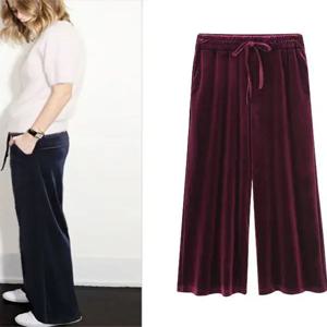 중년 및 노년 여성용 벨벳 와이드 레그 팬츠 봄 가을 신상 플러스 사이즈 엄마용 하이웨이스트 드레이프 엘라스틱 웨이스트 롱 팬츠