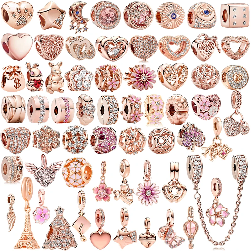 새로운 반짝이는 로즈 골드 도금 클립 참 비즈, 오리지널 스네이크 팔찌 목걸이 비즈에 맞는 DIY 쥬얼리 여성용 쥬얼리 선물