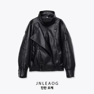 여성용 가을 신상 패셔너블 롱 슬리브 스탠드 칼라 워크웨어 가죽 자켓, 다용도 출퇴근 스타일, 폴리에스터 섬유