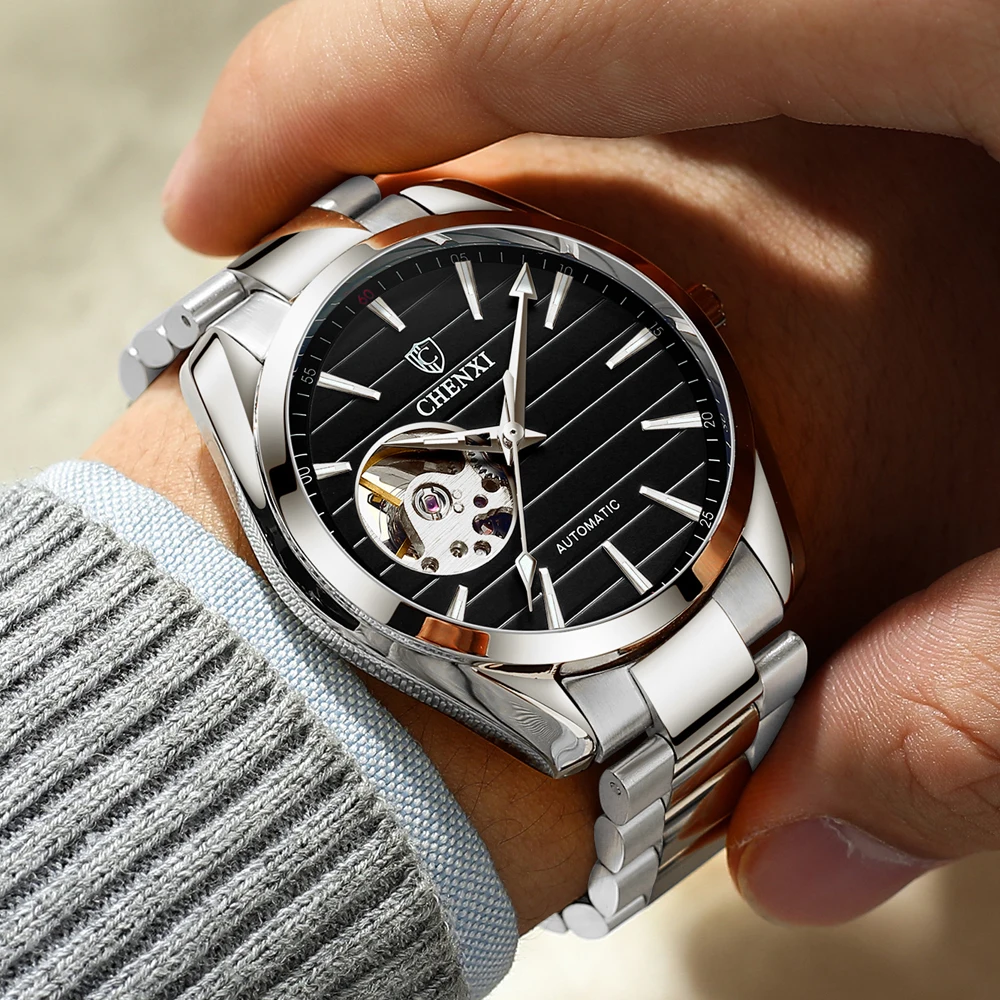 첸시 최고급 명품 남성용 기계식 손목시계 오토매틱 시계 남성 비즈니스 스테인리스 스틸 방수 시계