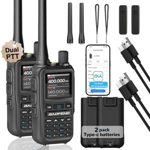 2팩 BAOFENG UV-5R 미니 듀얼 밴드 양방향 라디오 (5W/999채널) - 블루투스 앱 프로그래밍, NOAA 경고, 타입-C 고속 충전