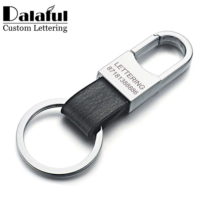 Dalaful 사용자 정의 레터링 열쇠 고리 열쇠 고리 정품 가죽 남성용 간단한 열쇠 고리 홀더 Keyfob 자동차 액세서리 선물 K212