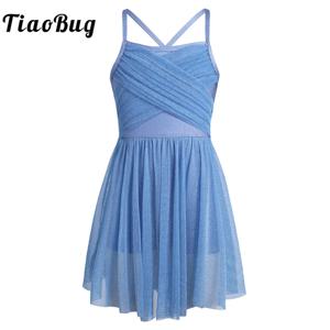 여아용 반짝이 얇은 명주 그물 메쉬 발레 댄스 투투 체조 레오타드, 반짝이는 서정적 댄스 의상