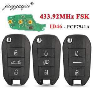 Jingyuqin 433.92Mhz ID46-pcf7941 자동차 원격 키 2/3 버튼 Fob 푸조 508 208 2008 301 308 5008 Citroen C-Elysee C4-Cactus