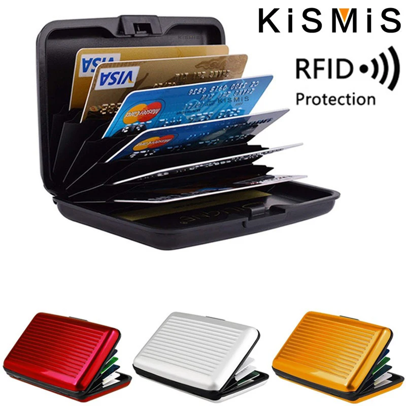 KISMIS RFID 금속 지갑 및 비즈니스 ID 신용 카드 여성 남성 비즈니스 ID 신용 카드, 보호기 지갑 카드 홀더 패키지 상자