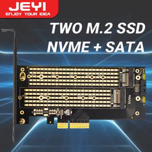 JEYI SK6 M.2 듀얼 M.2 PCIE 4.0 어댑터, NVMe / NGFF SSD, NVME (m 키) 및 SATA (b 키) SSD-PCIe x4 X8 X16 슬롯