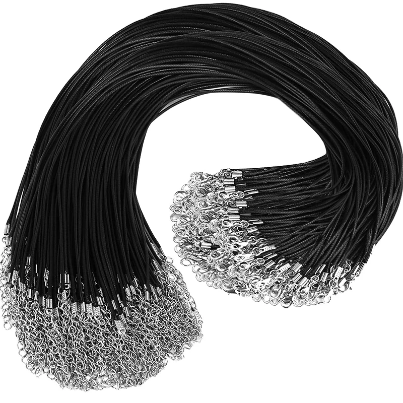 50Pcs 프리미엄 가죽 목걸이 체인 펜던트 용 걸쇠가있는 팔찌 코드, 대량 왁스 로프 목걸이 문자열, 블랙, 18 