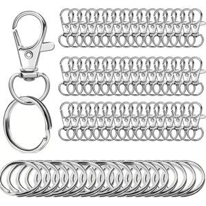 100개 키체인 훅, 50개 키링, 50개 회전형 로브스터 클립, 키체인 클립 랜야드, 보석 제작, 공예용